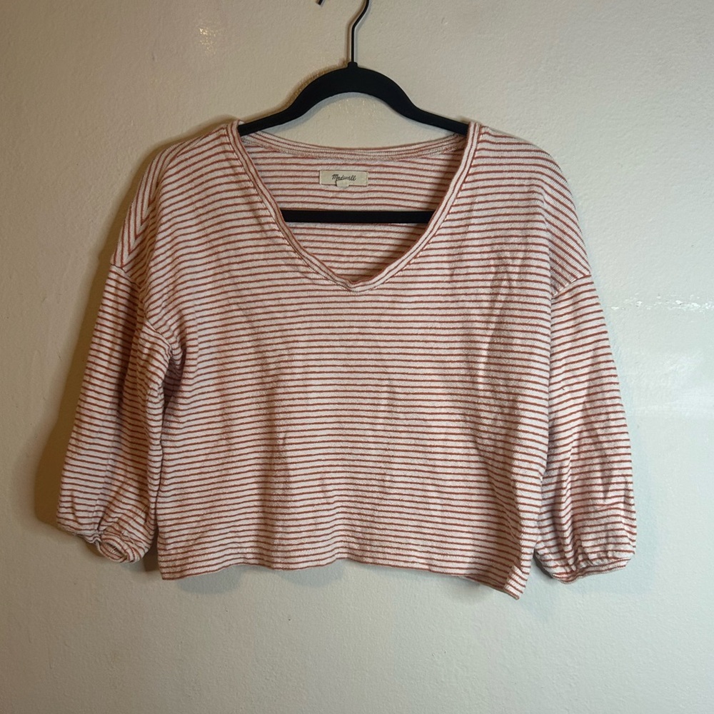 Madewell Stripe V-neck Bubble Sleeve Top
